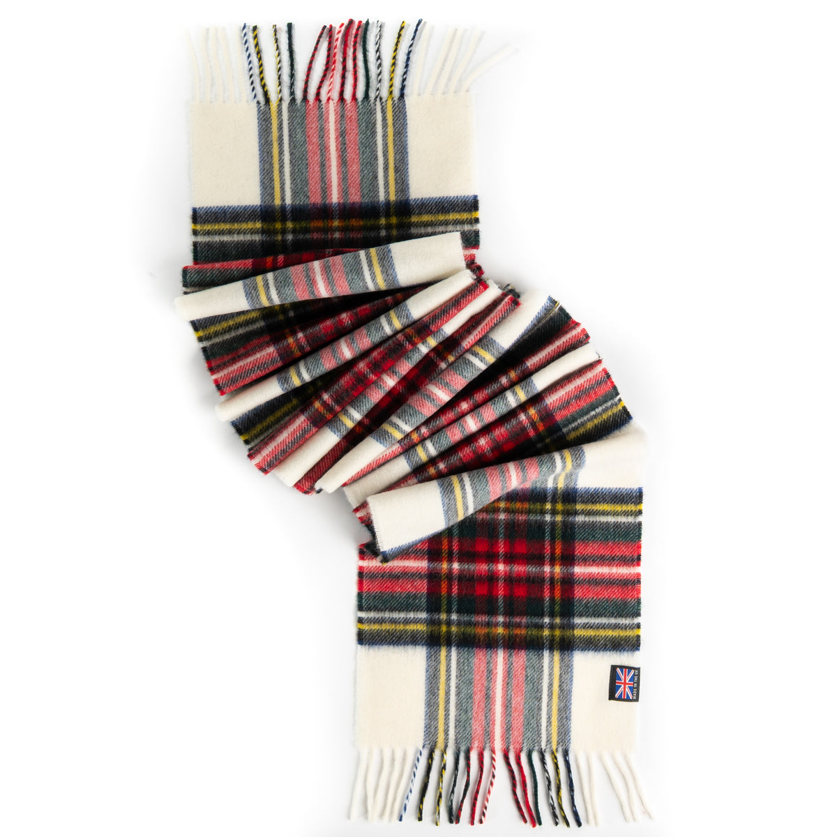 Prince of Scots Merino lambswool scarf in Thompson Camel tartan with fringe ends, woven in the British Isles.