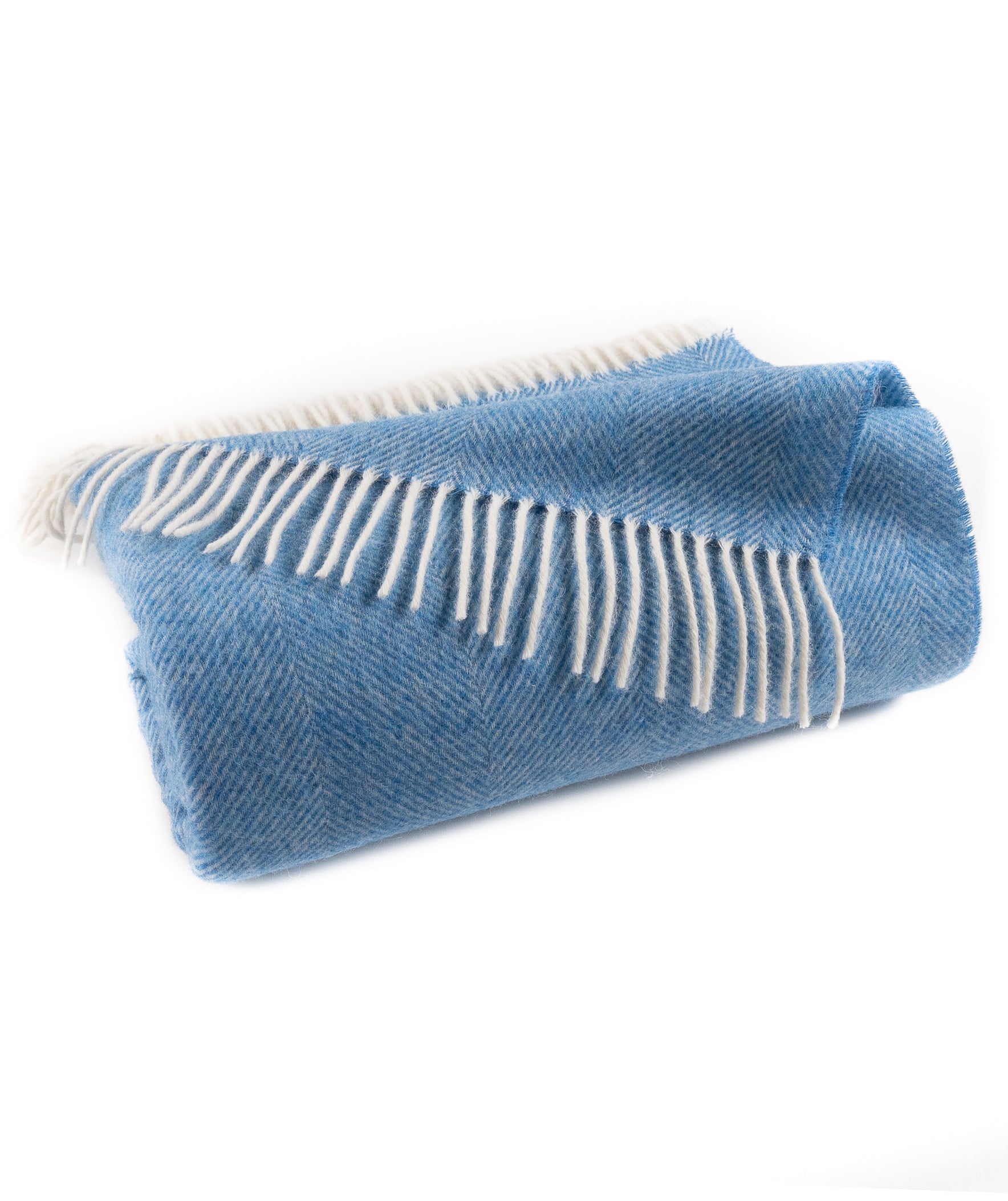 Southampton Home Shetland Lambswool Herringbone Throw – Ocean Blue Woven  in England