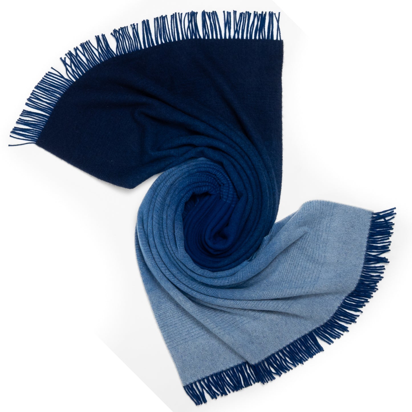 Whisper Ombre Merino Throw in Deep Water – Luxury Blue Gradient Blanket by Prince of Scots