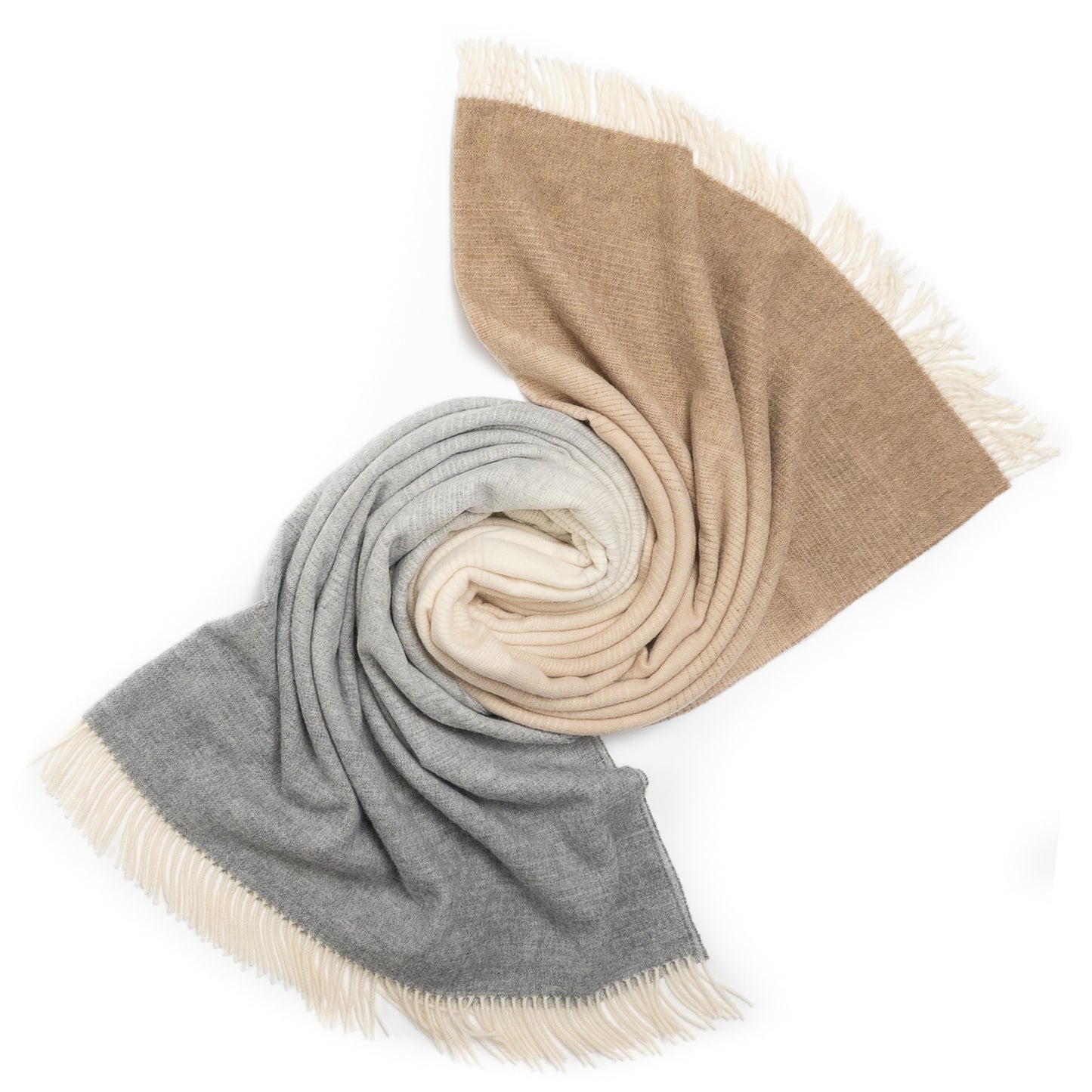 Whisper Ombre Merino Throw in Fog – Luxury Cream to Grey Gradient Blanket by Prince of Scots