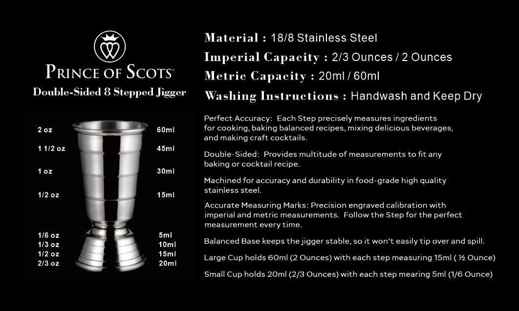 Art Deco Double-Sided 8 Stepped Jigger ~ Duo Gift Set ~-Barware-Prince of Scots-00810032753146-8StepGiftSet-Prince of Scots