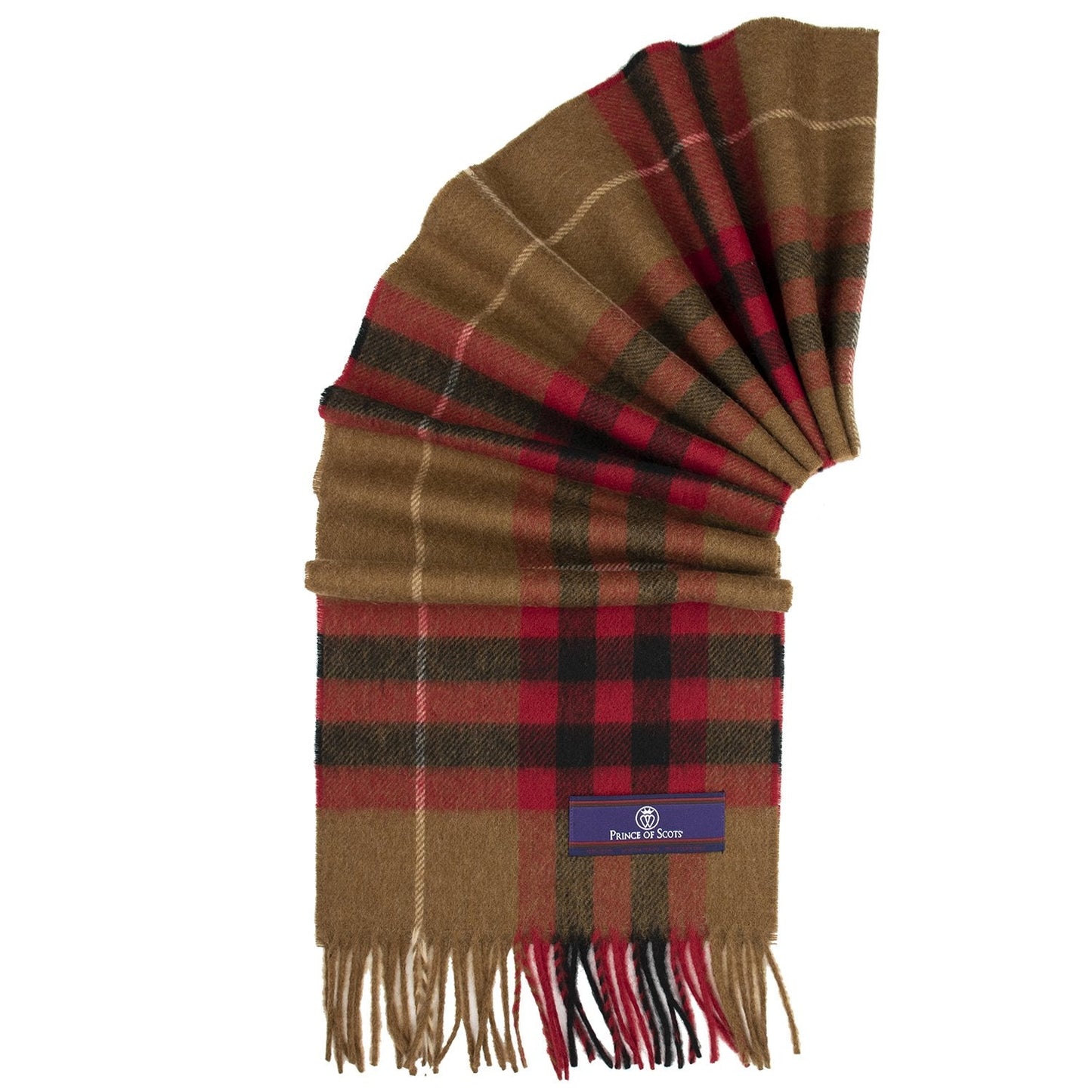 Prince of Scots Heritage Plaid Fringed Merino Wool Scarf (Cambridge Camel)-scarf-HScarf472M7-810032759995-Prince of Scots-Prince of Scots
