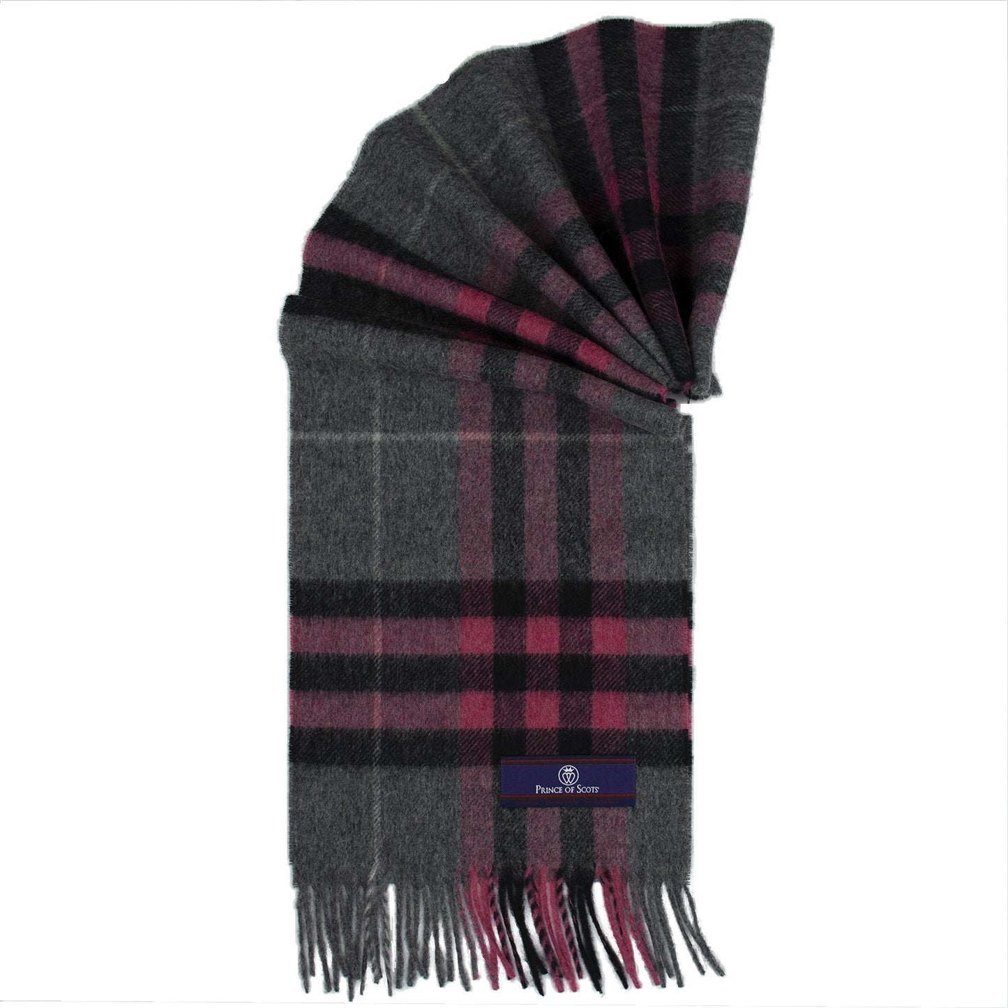 Prince of Scots Heritage Plaid Fringed Merino Wool Scarf (Cambridge Grey)-scarf-HScarf472A1-810032759988-Prince of Scots-Prince of Scots