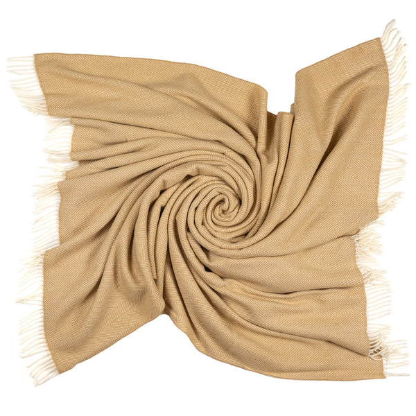 Southampton Home Merino Wool Herringbone Throw (Wheat Tassel)-Throws and Blankets-Q029008-Prince of Scots