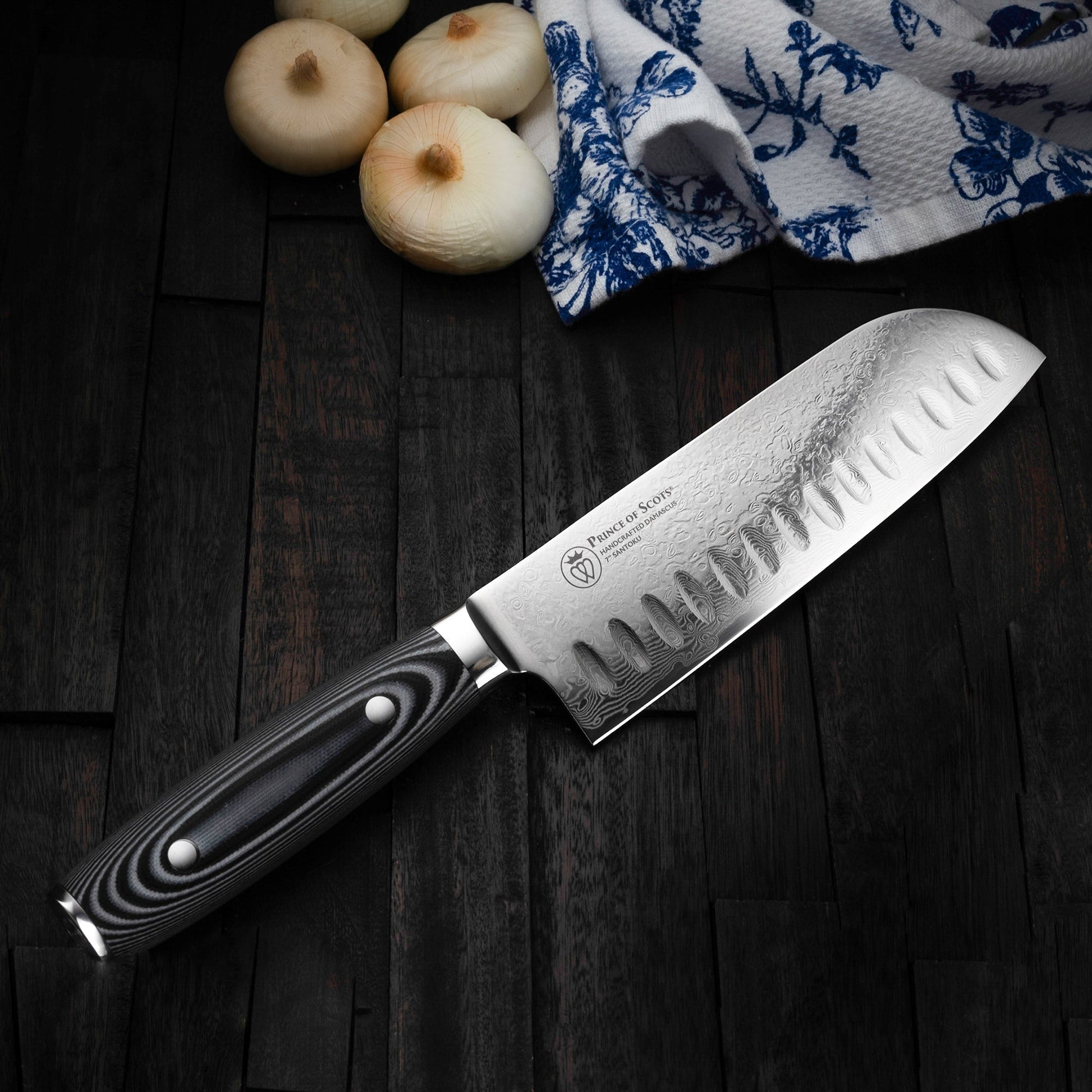 Prince of Scots 7 Inch Damascus Santoku Knife-Knife-810032752774-7InSantokuKnife-Prince of Scots