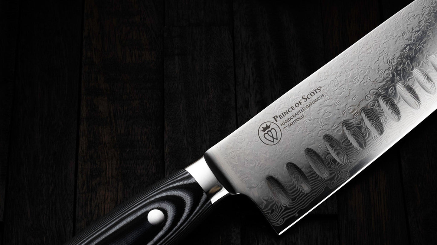 Prince of Scots 7 Inch Damascus Santoku Knife-Knife-810032752774-7InSantokuKnife-Prince of Scots