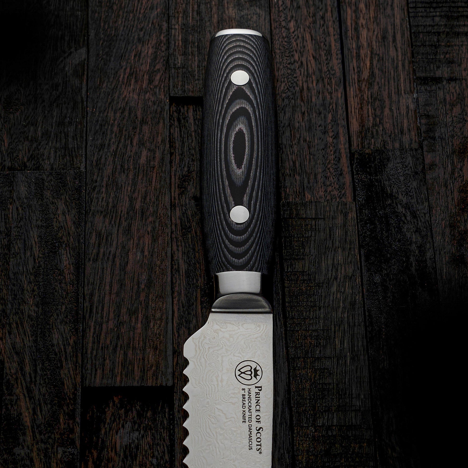 Prince of Scots 8 Inch Damascus Bread Knife-Knife-810032752750-8InBreadKnife-Prince of Scots