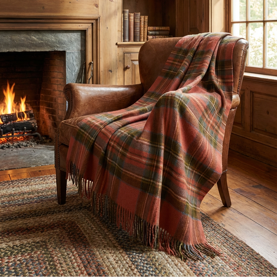 Prince of Scots Merino Wool Throw ~ Antique Royal Stewart ~-Throws and Blankets-[bar code]-Prince of Scots