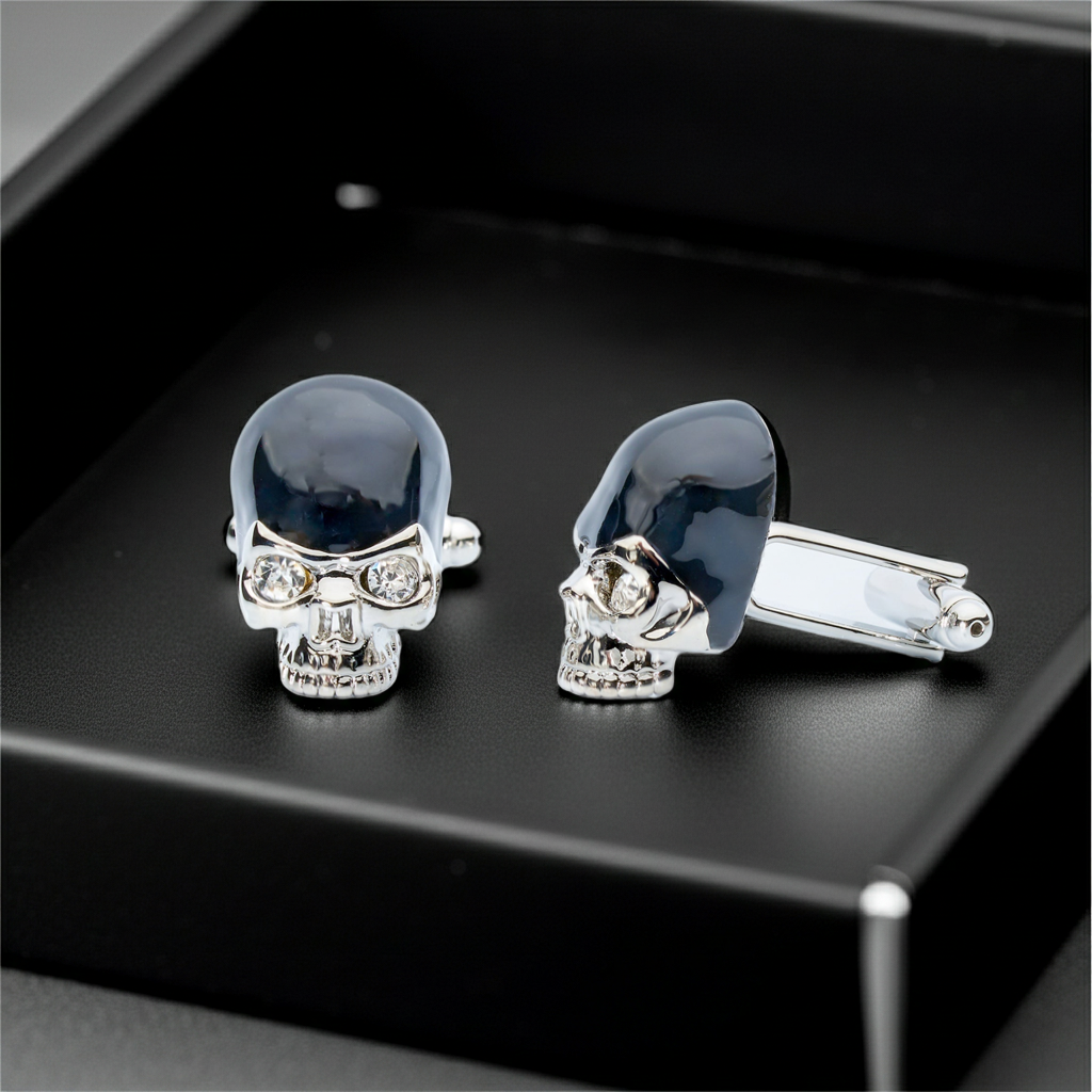 Black Crystal Skull Cufflinks – Dark Gothic Luxury Accents-Men's Gifts-[bar code]-Prince of Scots