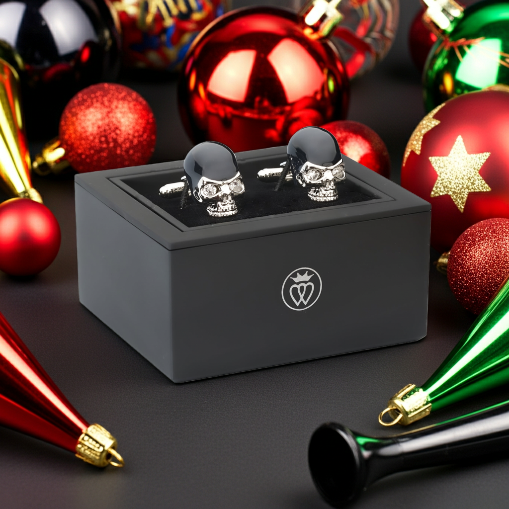Black Crystal Skull Cufflinks – Dark Gothic Luxury Accents-Men's Gifts-[bar code]-Prince of Scots
