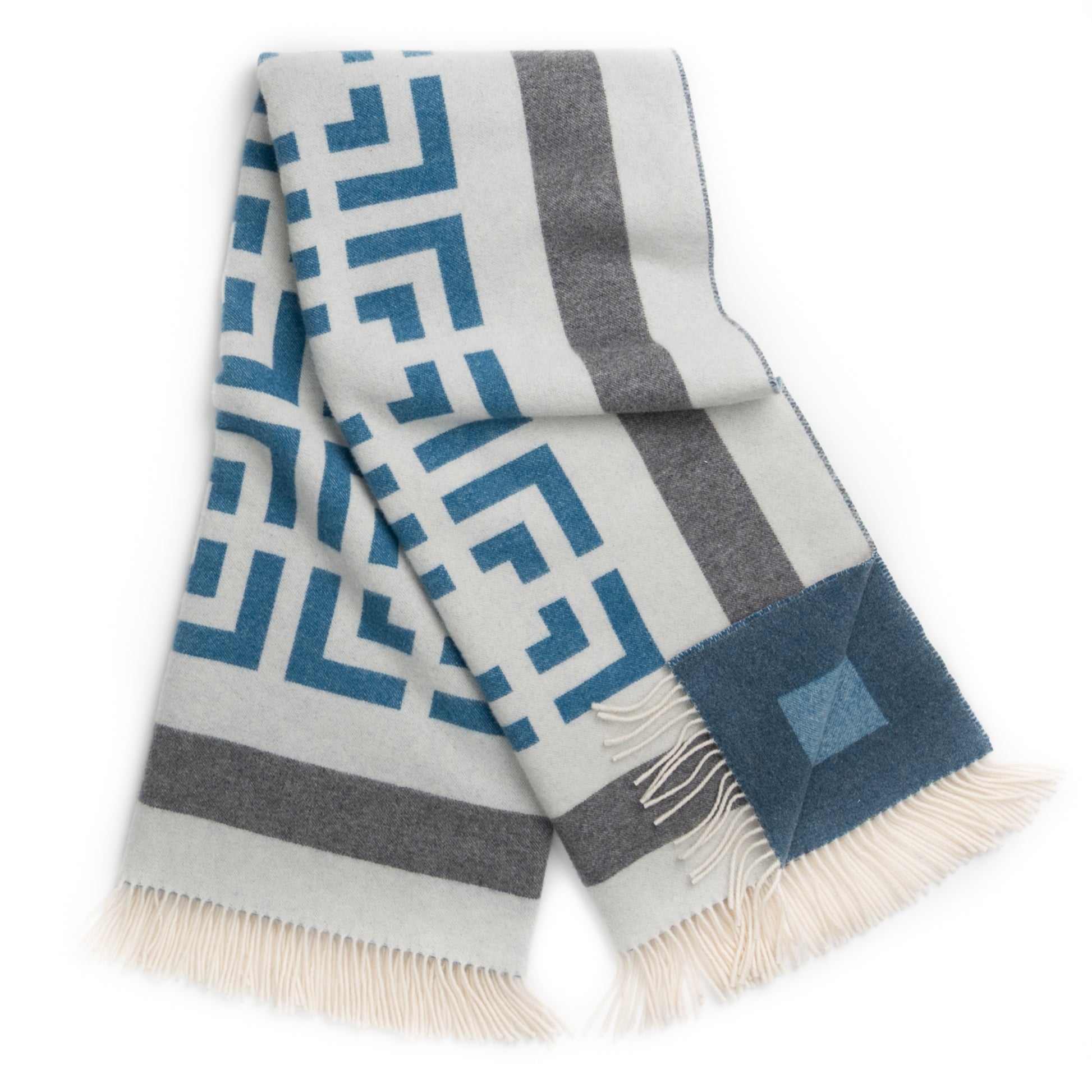 Blue Key Reversible Throw – Extra-Fine Italian Merino Wool | 56" x 72"-Throws and Blankets-[bar code]-Prince of Scots