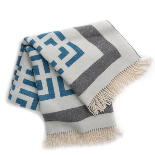 Blue Key Reversible Throw – Extra-Fine Italian Merino Wool | 56" x 72"-Throws and Blankets-[bar code]-Prince of Scots