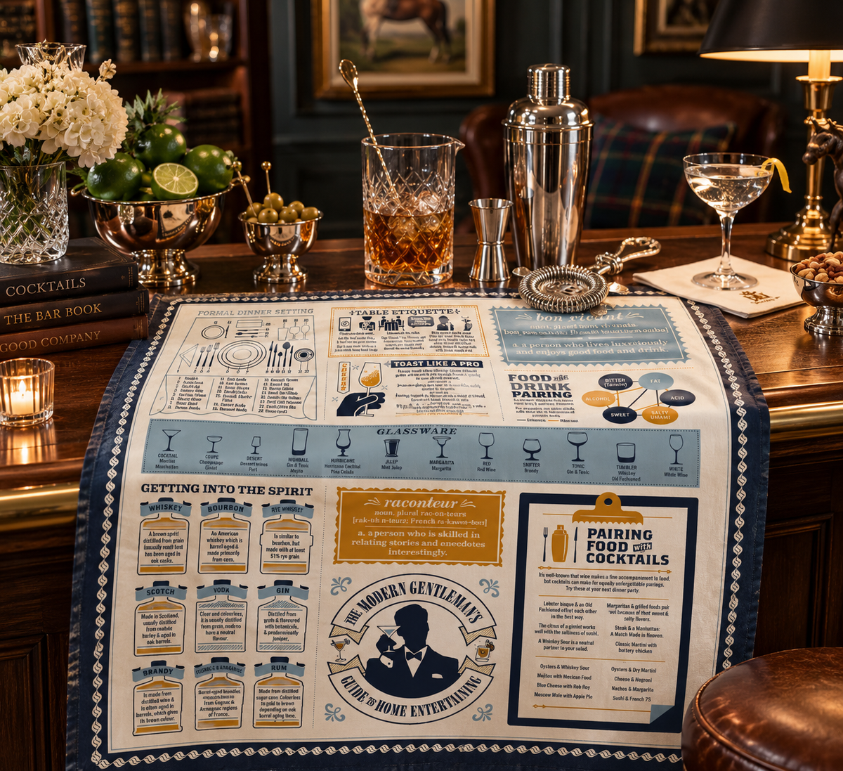 Cocktail Etiquette Tea Towel | Illustrated Bar Towel Gift | Prince of Scots
