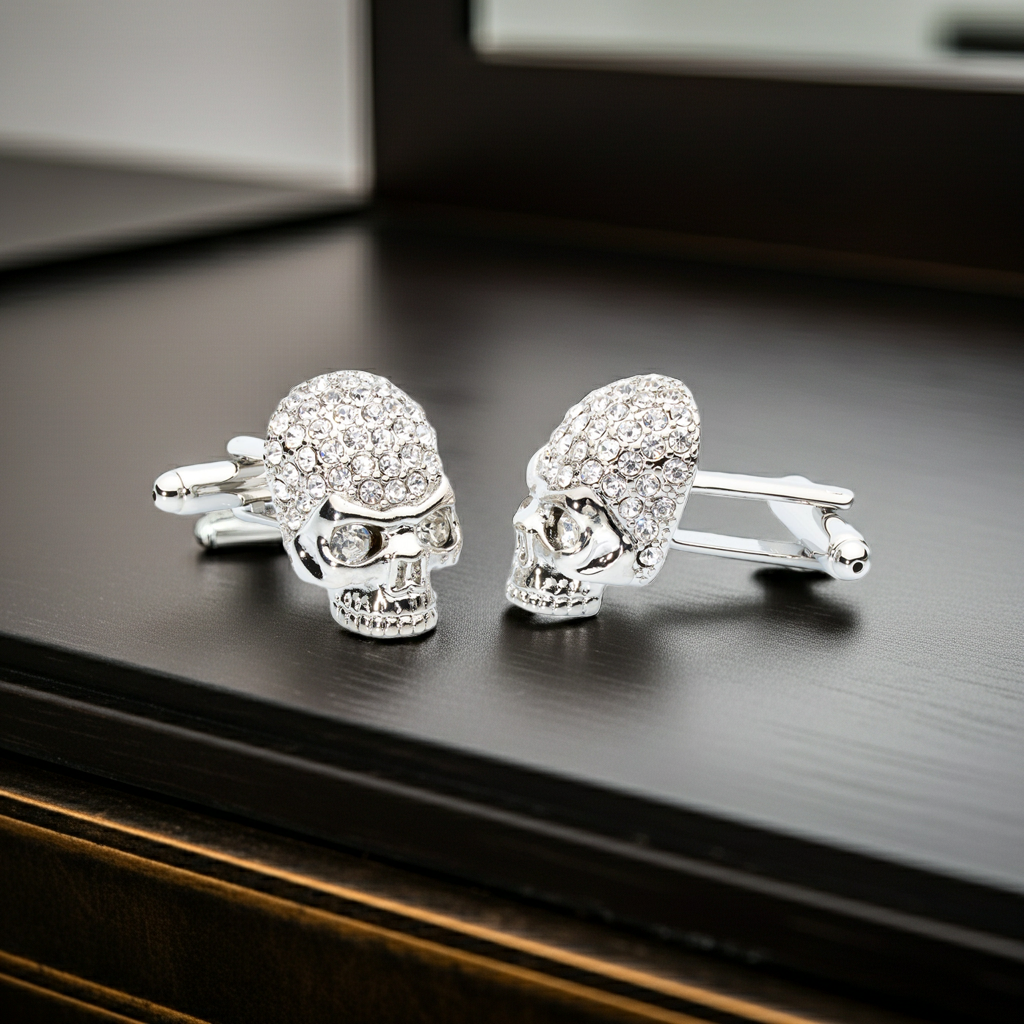 Crystal Skull Cufflinks – Gothic Luxury with Faceted Accents-Men's Gifts-[bar code]-Prince of Scots