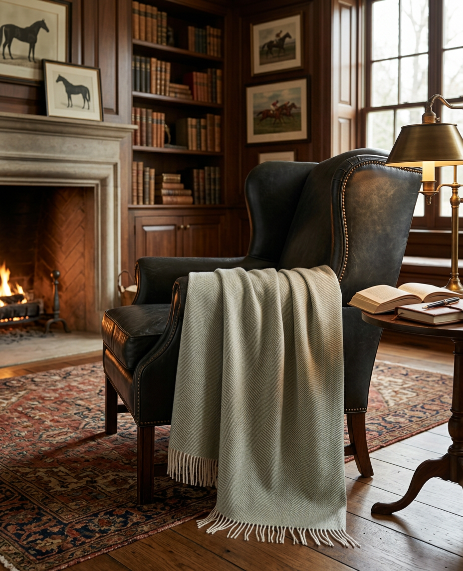 EVERGREEN HERRINGBONE WOOL THROW | HIGHLAND TWEEDS® — MADE IN SCOTLAND