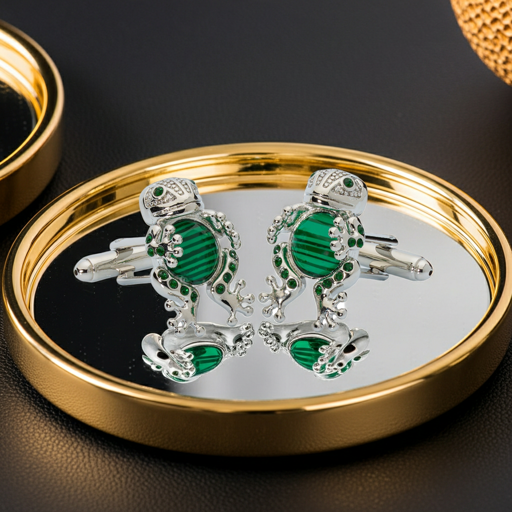 Emerald Frog Prince Crystal Cufflinks – Enamel & Luxury Accents-Men's Gifts-[bar code]-Prince of Scots