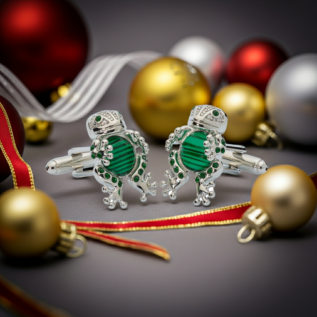 Emerald Frog Prince Crystal Cufflinks – Enamel & Luxury Accents-Men's Gifts-[bar code]-Prince of Scots