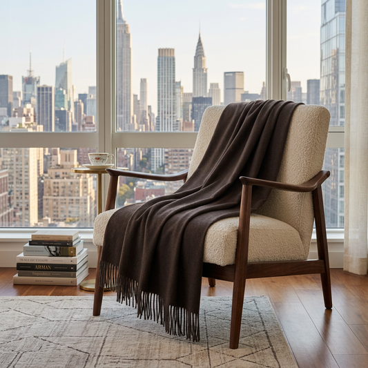 Gentlemen's Cashmere Throw ~ Saddle Brown