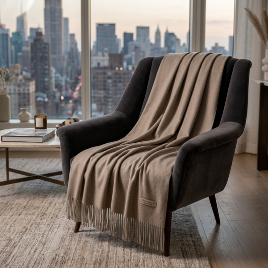 Gentlemen's Cashmere Throw ~ Cashmere Beige