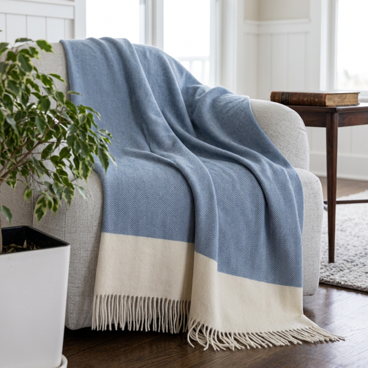 Southampton Home Portofino Herringbone Fine Australian Wool Throw ~ Riviera Blue