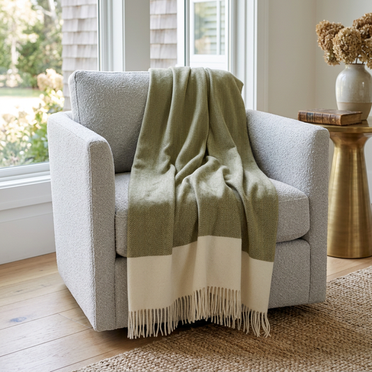 Southampton Home Portofino Herringbone Fine Australian Wool Throw ~ Olive Grove