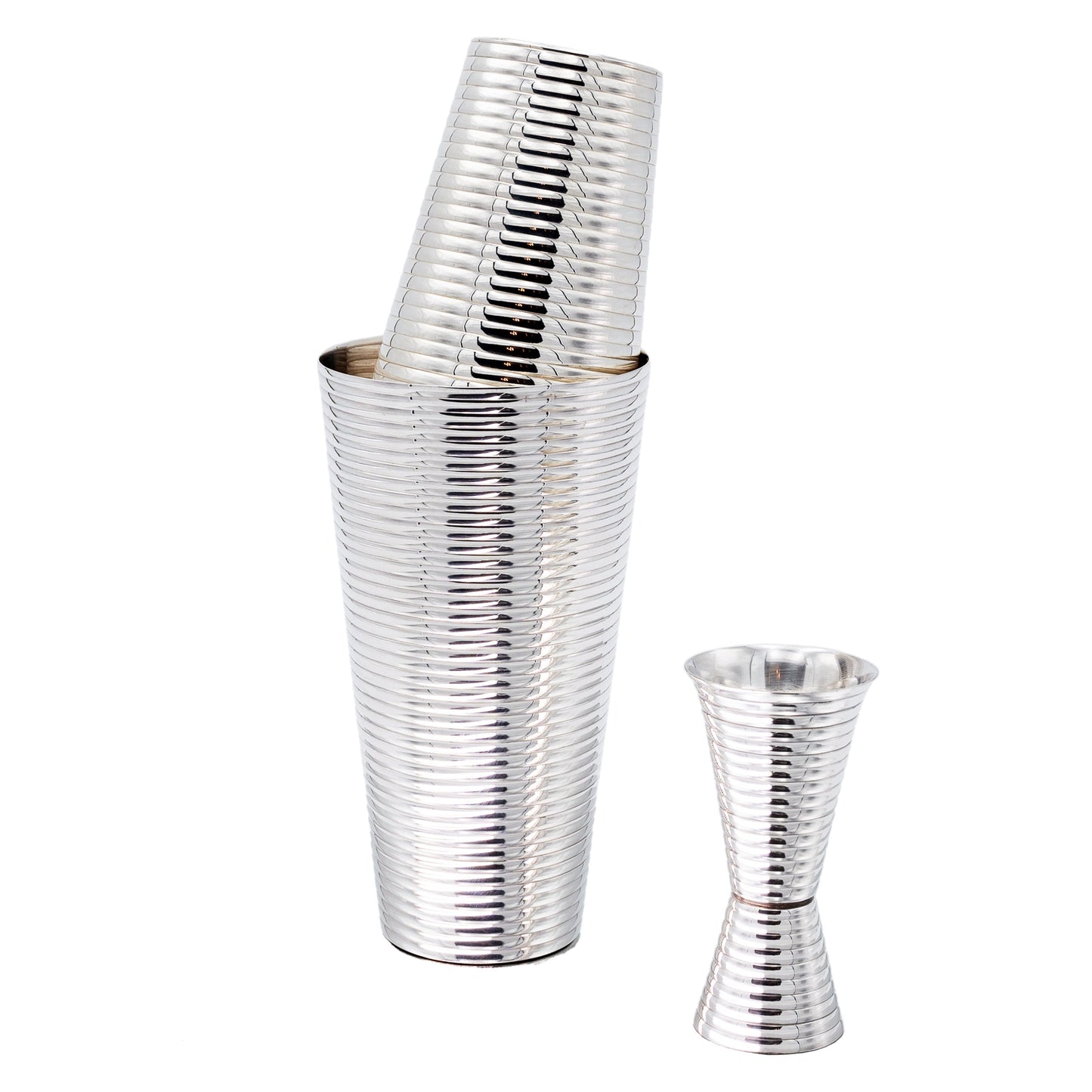 Fluted Silver 3-Piece Cocktail Shaker Set-Dining and Entertaining-Prince of Scots-810032754082-FlutedSilverShakerSet-Prince of Scots