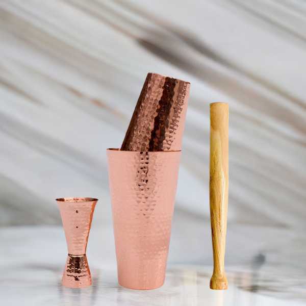 Hammered Solid Copper Cocktail Shaker Set-Dining and Entertaining-Prince of Scots-810032752170-POSHammeredSet-Prince of Scots