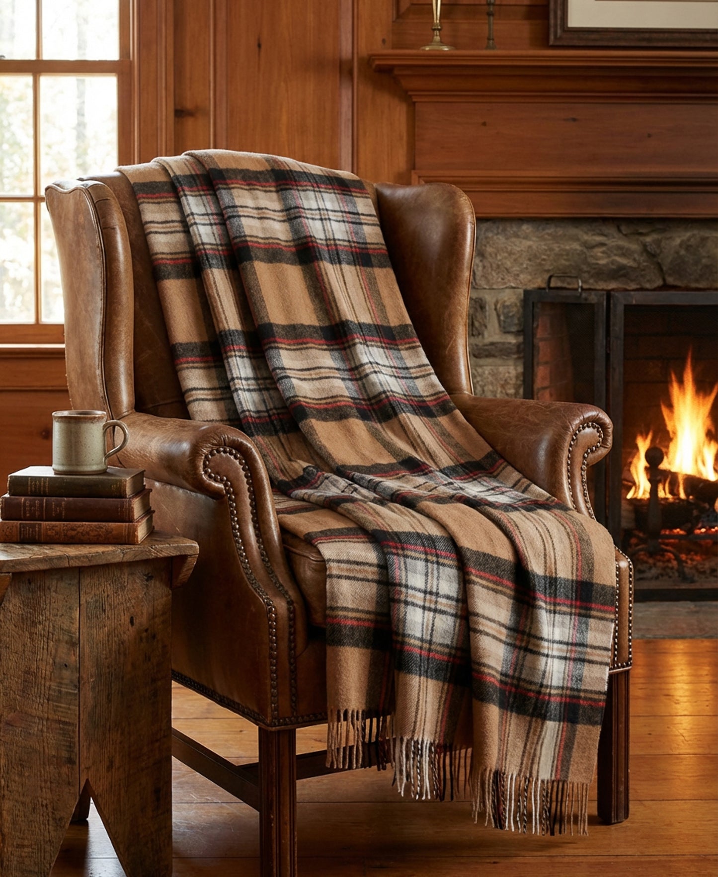 Highland Tartan Tweed Merino Wool Throw ~ Camel Stewart ~-Throws and Blankets-[bar code]-Prince of Scots