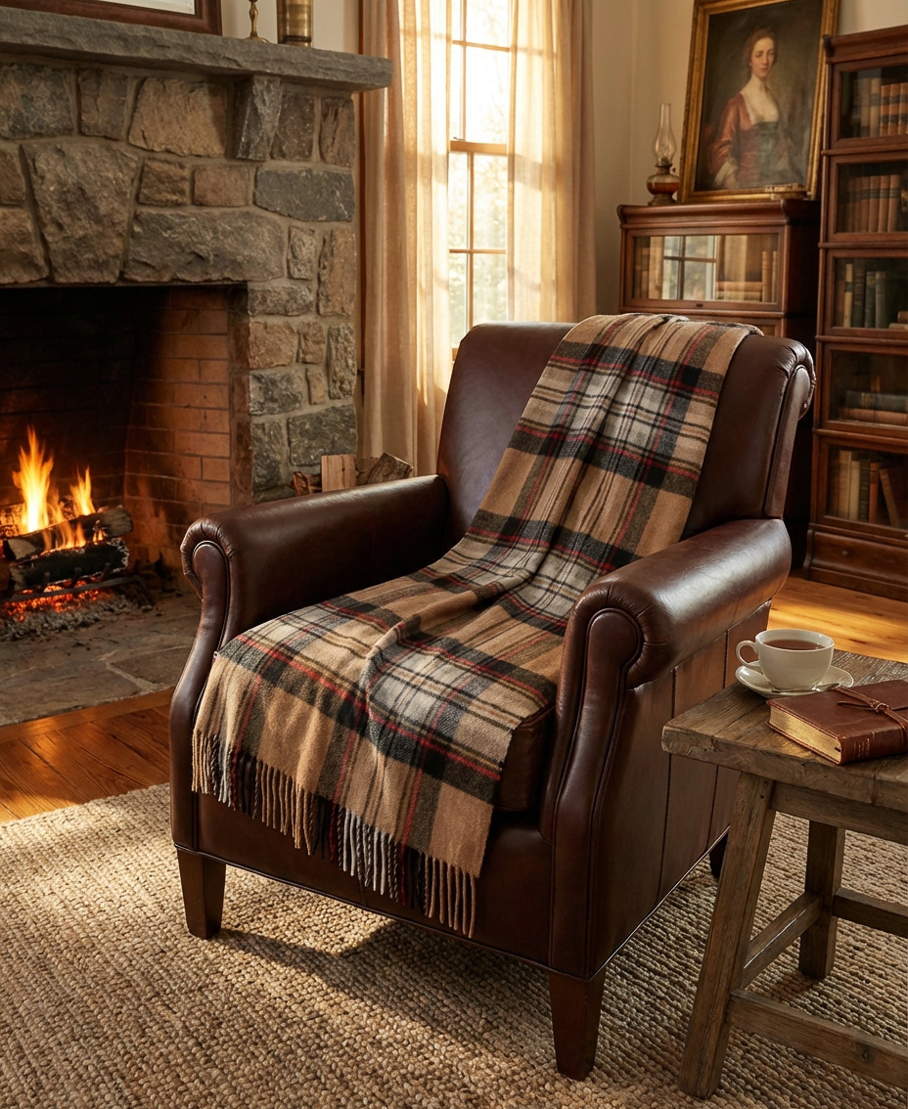 Highland Tartan Tweed Merino Wool Throw ~ Camel Stewart ~-Throws and Blankets-[bar code]-Prince of Scots