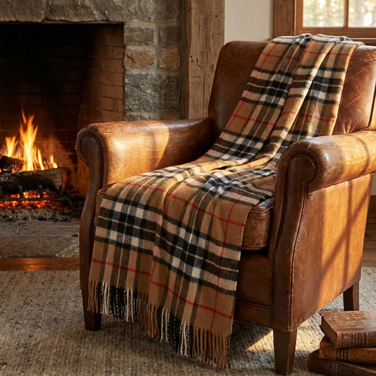 Highland Tartan Tweed Merino Wool Throw ~ Camel Thompson ~-Throws and Blankets-[bar code]-Prince of Scots