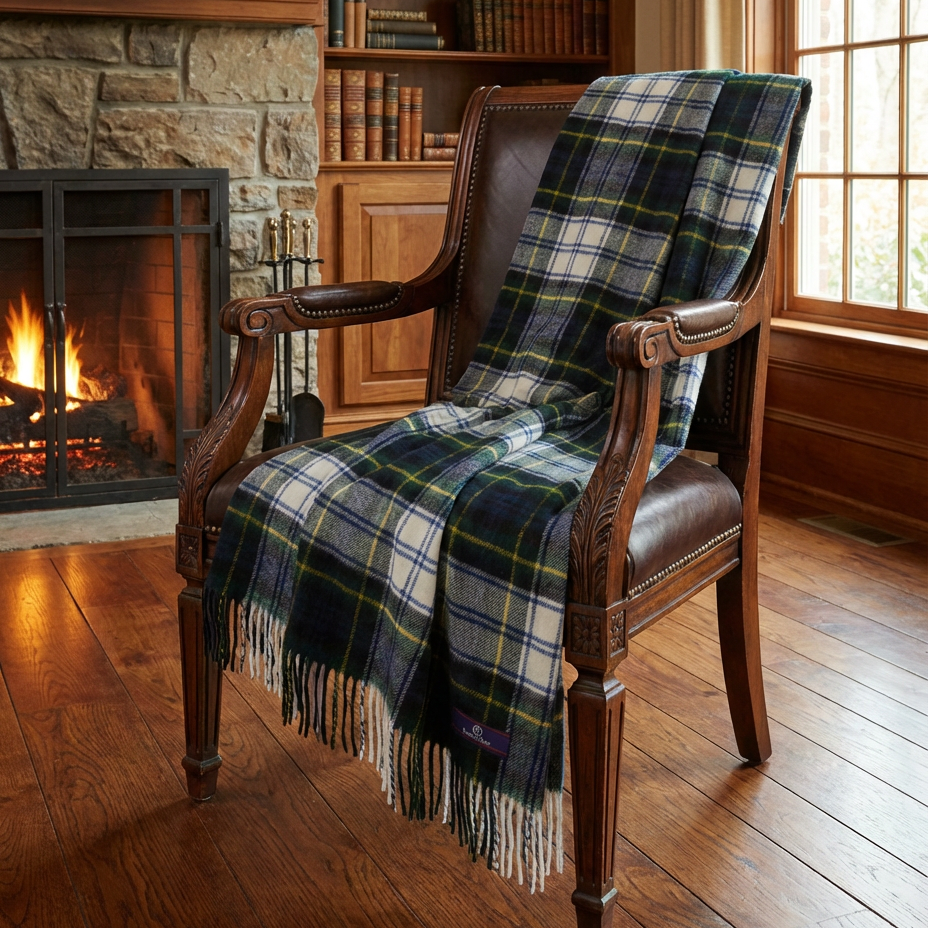 Highland Tartan Tweed Merino Wool Throw ~ Dress Gordon ~-Throws and Blankets-[bar code]-Prince of Scots