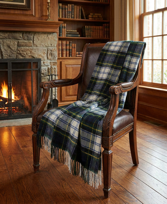 Highland Tartan Tweed Merino Wool Throw ~ Dress Gordon ~-Throws and Blankets-[bar code]-Prince of Scots
