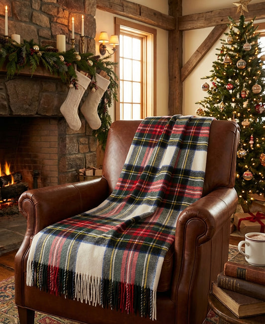 Highland Tartan Tweed Merino Wool Throw ~ Dress Stewart ~-Blankets-[bar code]-Prince of Scots