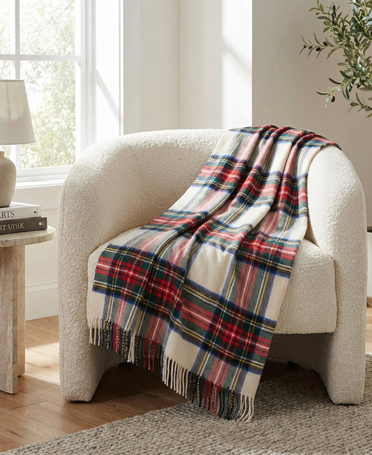 Highland Tartan Tweed Merino Wool Throw ~ Dress Stewart ~-Blankets-[bar code]-Prince of Scots