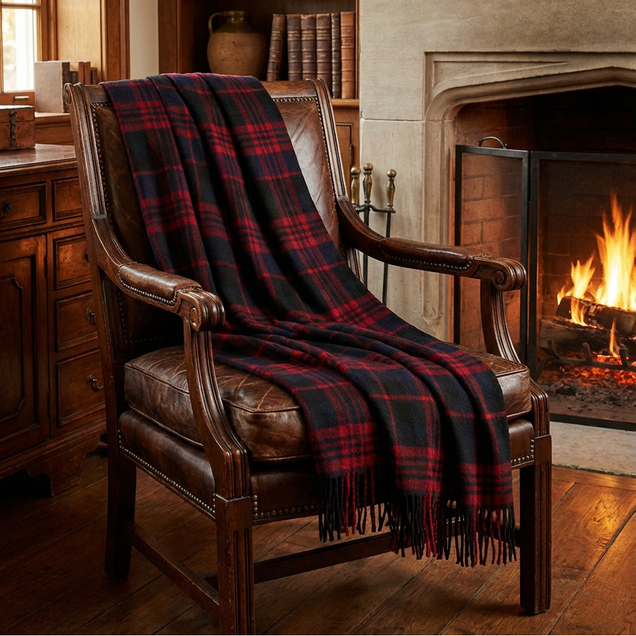 Highland Tartan Tweed Merino Wool Throw ~ Macdonald ~-Throws and Blankets-[bar code]-Prince of Scots