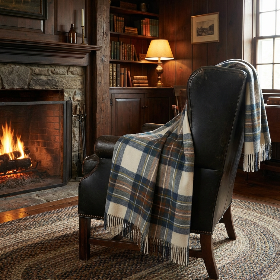 Highland Tartan Tweed Merino Wool Throw ~ Muted Blue Stewart ~-Throws and Blankets-[bar code]-Prince of Scots