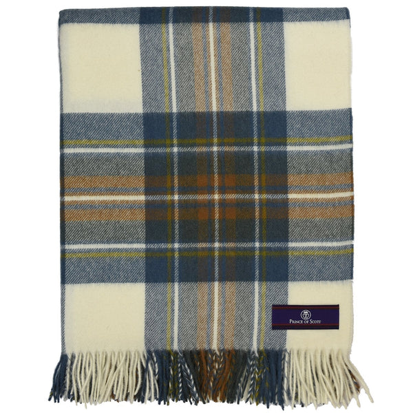 Prince of Scots Highland Tartan Tweed Merino Wool Throw ~ Muted Blue Stewart ~-Throws and Blankets-Prince of Scots-Prince of Scots