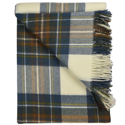 Prince of Scots Highland Tartan Tweed Merino Wool Throw ~ Muted Blue Stewart ~-Throws and Blankets-Prince of Scots-Prince of Scots