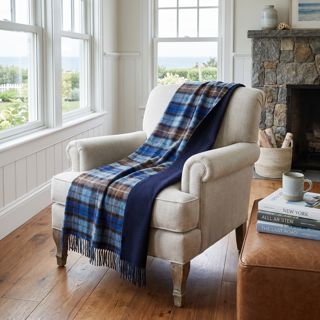 Highland Tweeds Double Cloth Reversible Throw (Blue Buchanan)-Throws and Blankets-[bar code]-Prince of Scots