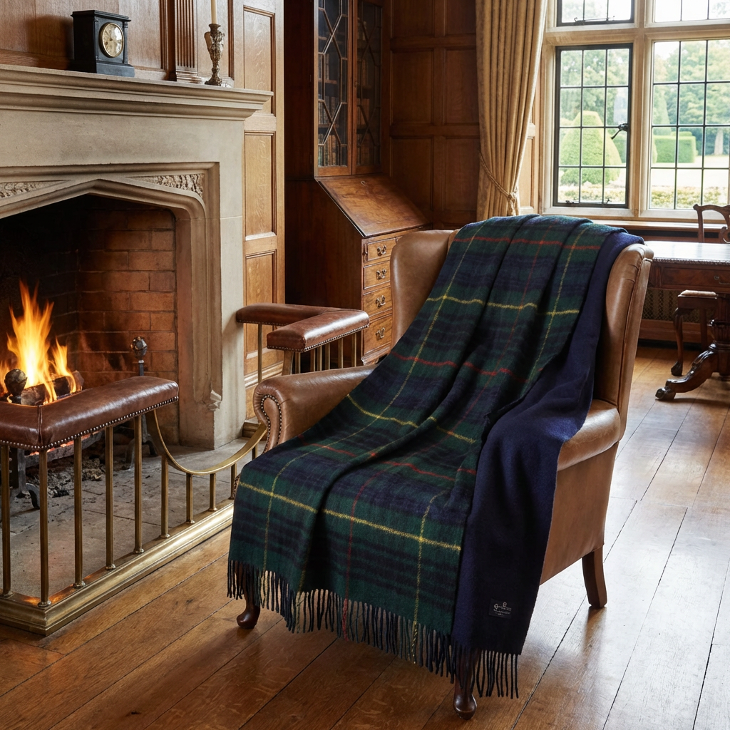 Highland Tweeds Double Cloth Reversible Throw (Hunting Stewart)-Throws and Blankets-[bar code]-Prince of Scots