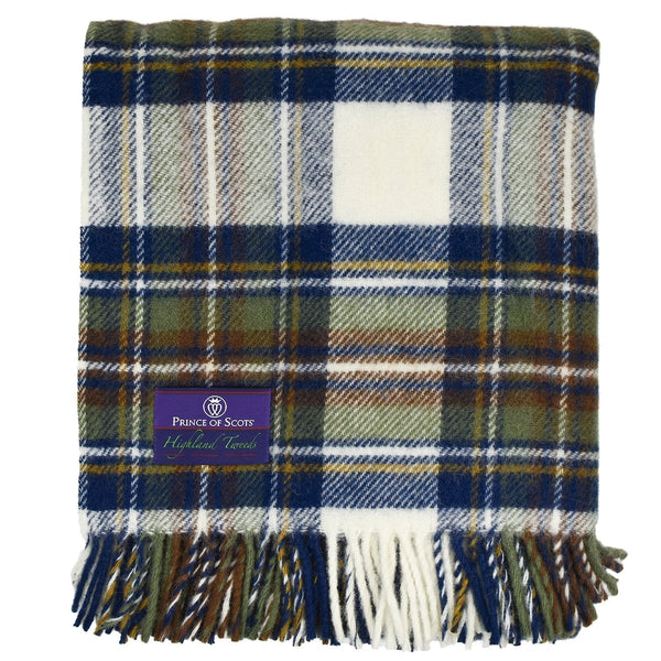 Prince of Scots Highland Tweed Fluffy Throw (Muted Blue Dress Stewart)-Throws and Blankets-Prince of Scots-00810032750275-J4050028-014-Prince of Scots