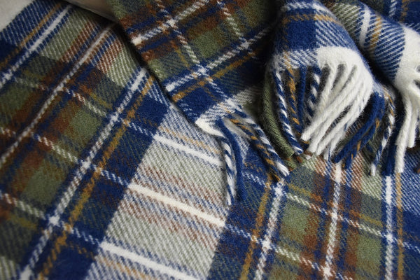 Prince of Scots Highland Tweed Fluffy Throw (Muted Blue Dress Stewart)-Throws and Blankets-Prince of Scots-00810032750275-J4050028-014-Prince of Scots