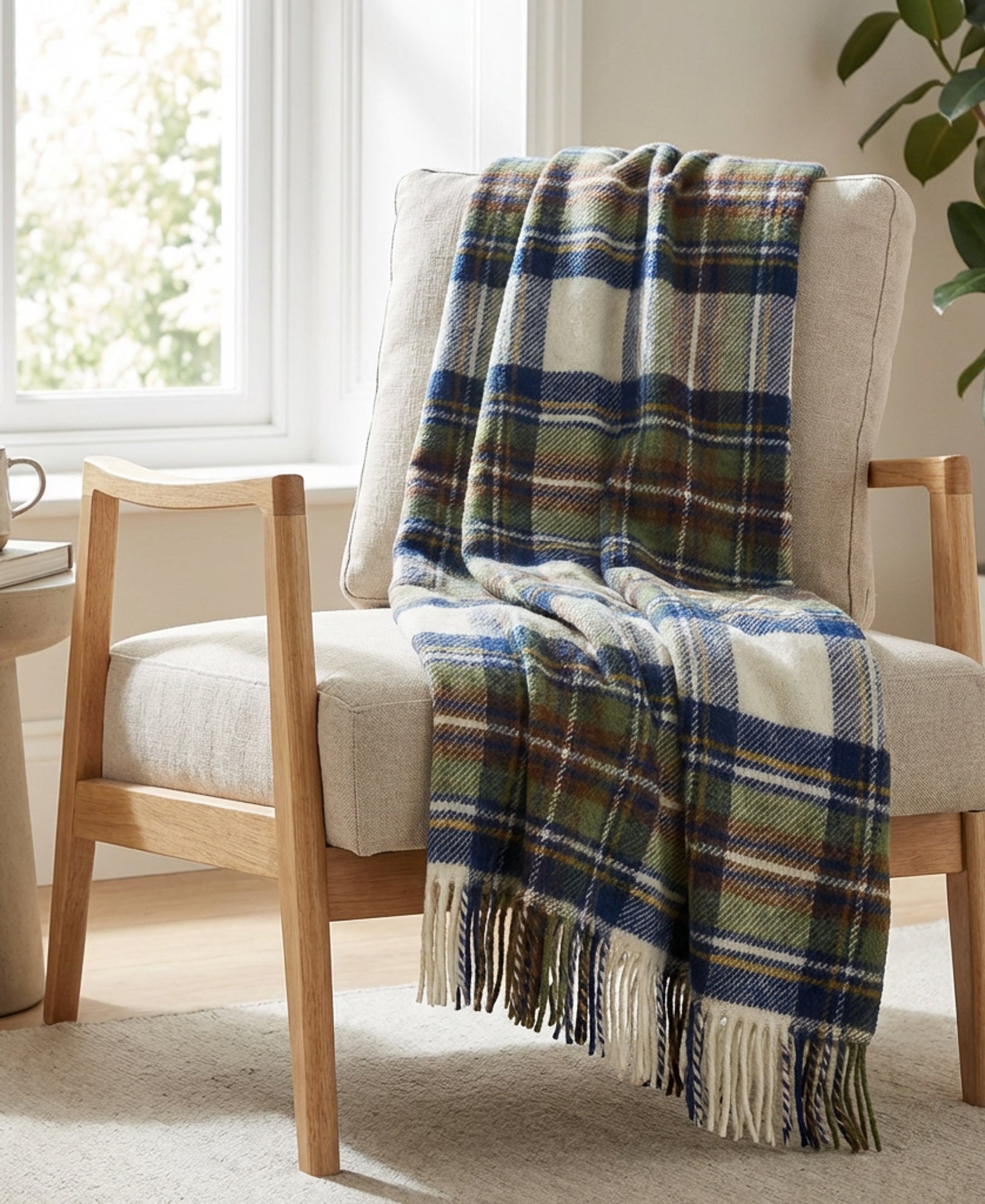 Highland Tweeds Fluffy Throw (Muted Blue Dress Stewart)-Throws and Blankets-[bar code]-Prince of Scots