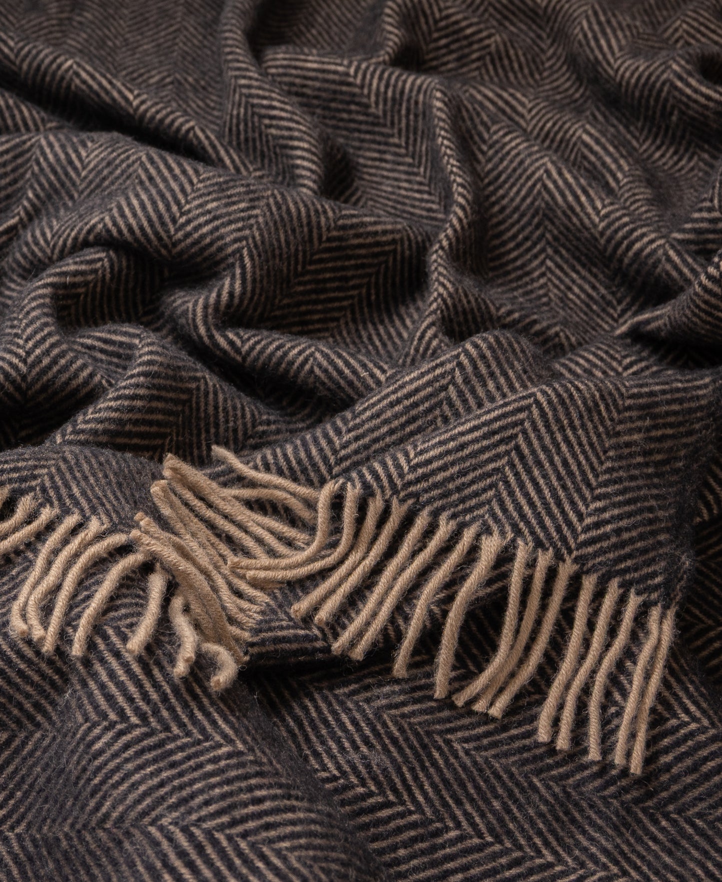 Highland Tweeds Herringbone Pure New Wool Throw ~ Black ~-Throws and Blankets-[bar code]-Prince of Scots