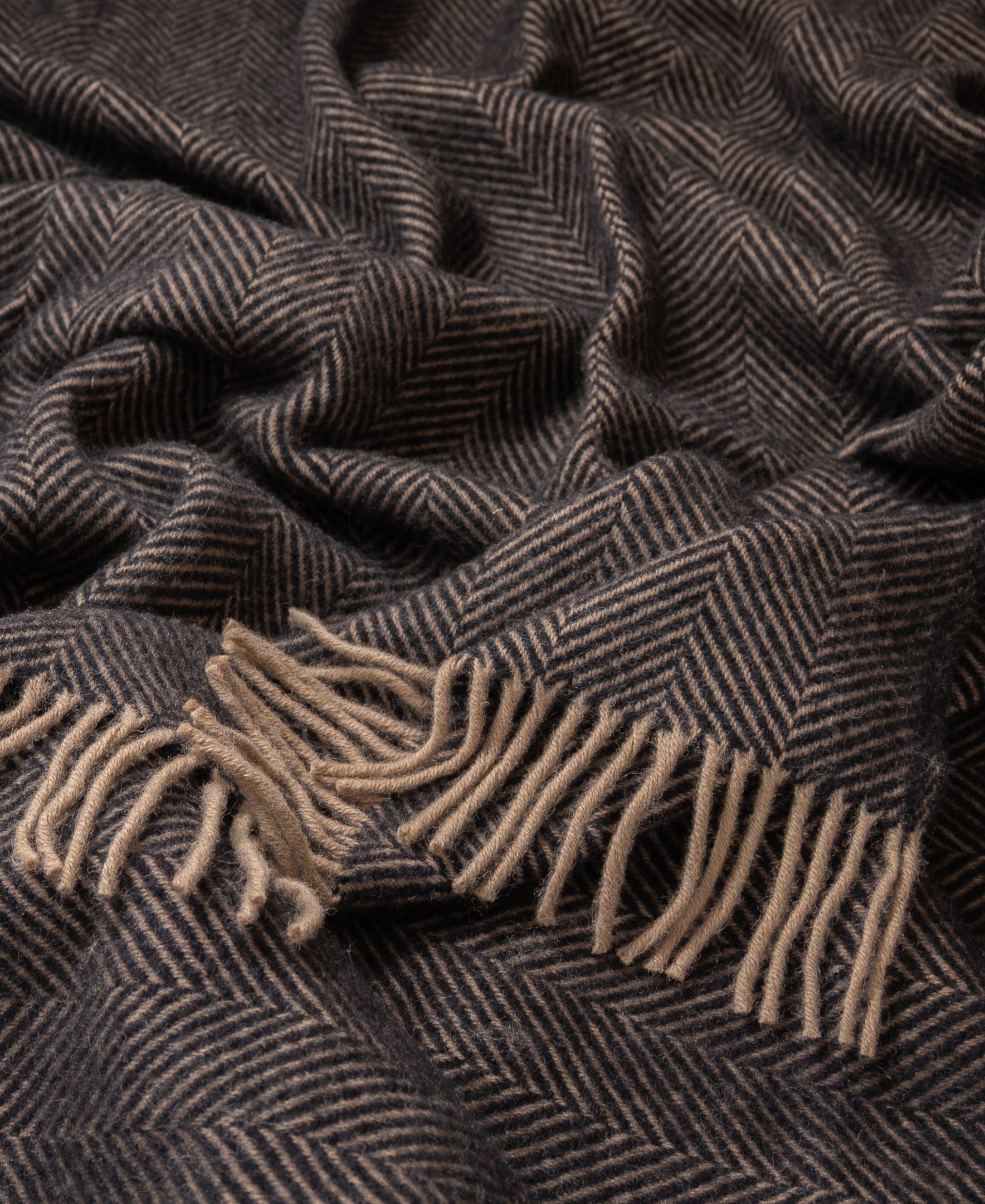 Highland Tweeds Herringbone Pure New Wool Throw ~ Black ~-Throws and Blankets-[bar code]-Prince of Scots