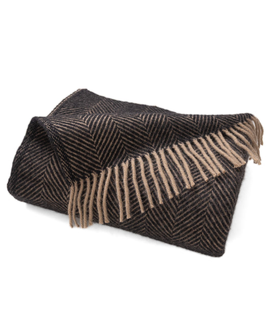 Highland Tweeds Herringbone Pure New Wool Throw ~ Black ~-Throws and Blankets-[bar code]-Prince of Scots