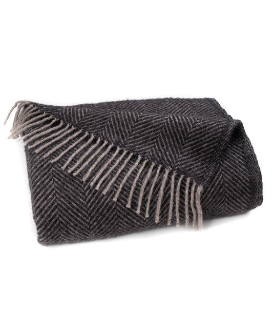 Highland Tweeds Herringbone Pure New Wool Throw ~ Charcoal ~-Throws and Blankets-[bar code]-Prince of Scots