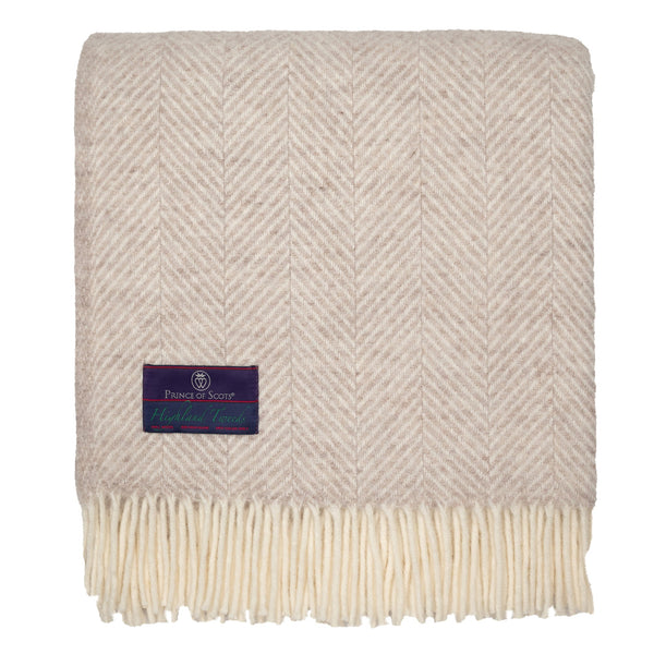 Highland Tweeds Herringbone Pure New Wool Throw ~ Linen ~-Throws and Blankets-[bar code]-HighlandLinenHerringbone-Prince of Scots