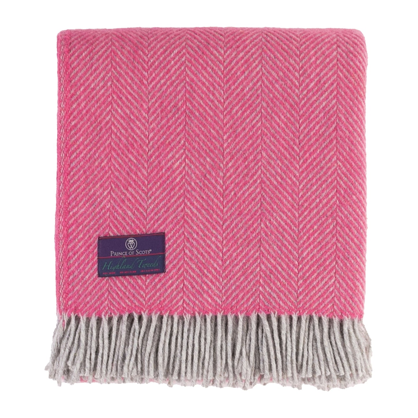 Highland Tweeds Herringbone Pure New Wool Throw ~ Magenta Pink ~-Throws and Blankets-[bar code]-HighlandPinkHerringbone-Prince of Scots