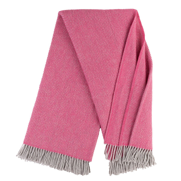 Highland Tweeds Herringbone Pure New Wool Throw ~ Magenta Pink ~-Throws and Blankets-[bar code]-HighlandPinkHerringbone-Prince of Scots